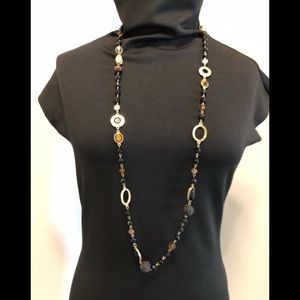 Black & Gold Long Strand Necklace